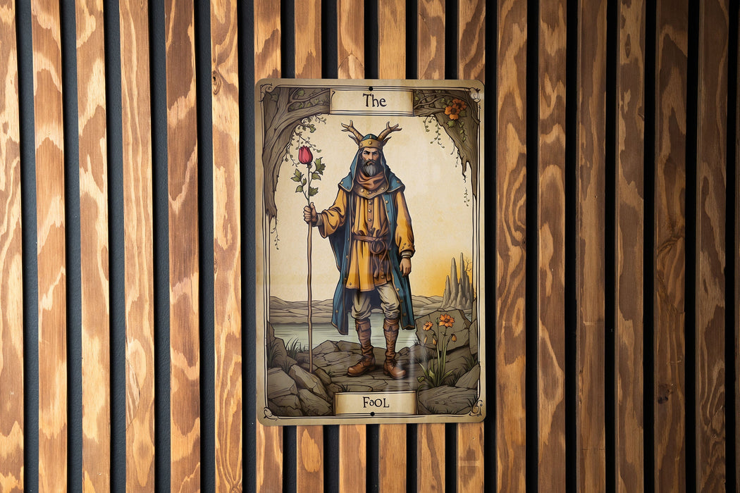 DND Style The Fool Wall Art Metal Sign - Fantasy Journey, Medieval Tarot, Adventurous Spirit, Role Play Imagery, Quest Beginnings