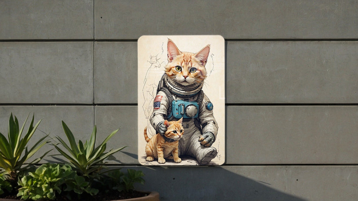 Cute Astronaut Cat Art Metal Sign - Space Kitty, Cosmic Pet, Sci-Fi Animal, Galaxy Explorer, Feline Astronaut