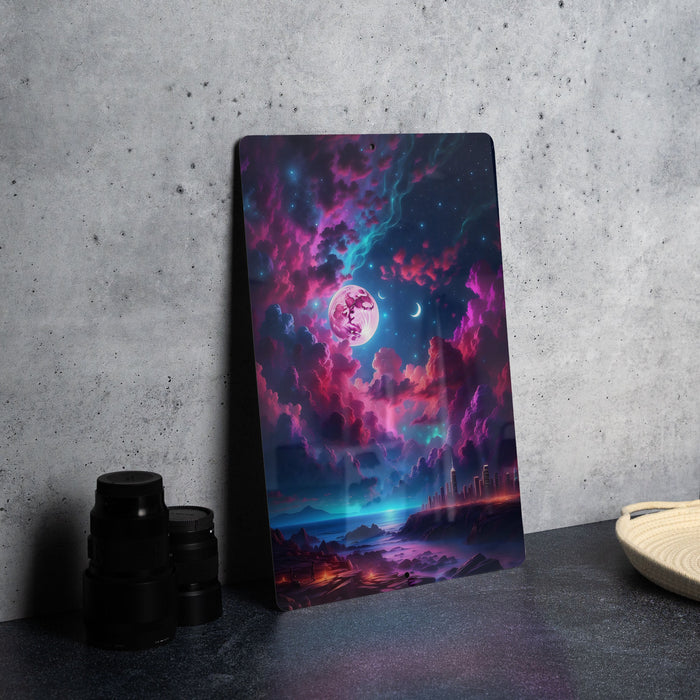 Cyberpunk Galaxy Sky Wall Art Metal Sign - Sci-Fi Cityscape, Neon Universe, Futuristic Decor, Space Aesthetic, Urban Stars