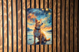 Dog in Nature Galaxy Art Metal Sign - Abstract Animal, Cosmic Pet, Starry Wilderness, Space Decor, Nature Lover