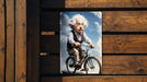 Einstein Bicycle Painting Metal Sign - Vintage Science Art, Genius on Bike, Historical Decor, Inspirational Figure, Unique Art