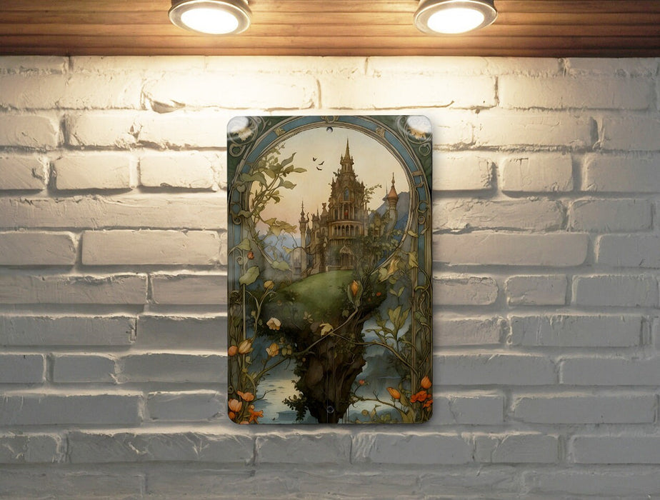 Floating Castle Fantasy Painting Metal Sign - Dreamworld Decor, Sky Fortress, Magical Realm, Enchanted Castle, Airborne Wonder