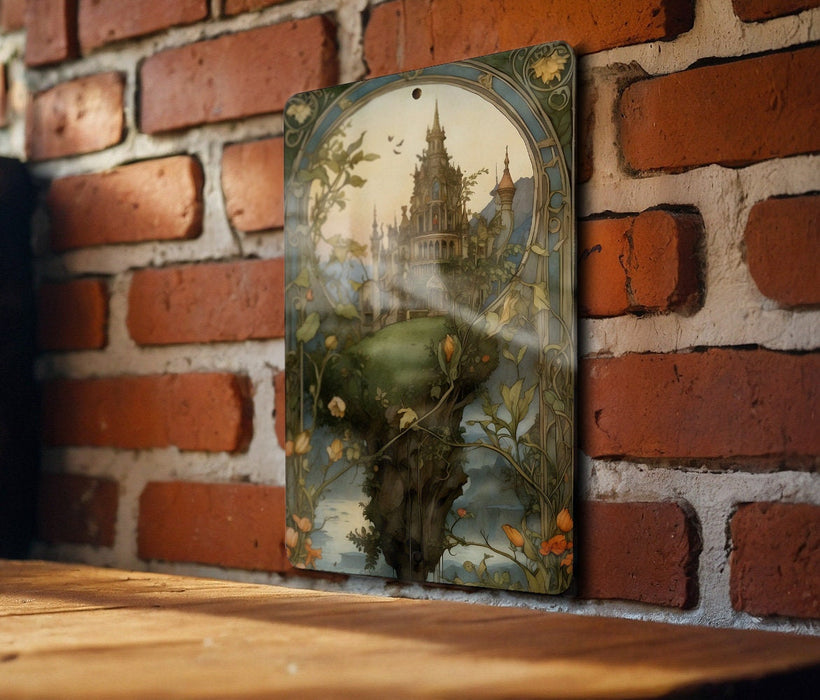 Floating Castle Fantasy Painting Metal Sign - Dreamworld Decor, Sky Fortress, Magical Realm, Enchanted Castle, Airborne Wonder