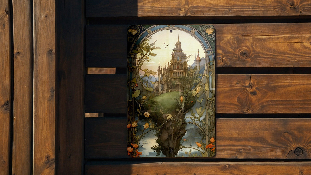 Floating Castle Fantasy Painting Metal Sign - Dreamworld Decor, Sky Fortress, Magical Realm, Enchanted Castle, Airborne Wonder