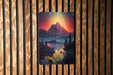 Fantasy Mountain Retrowave Wall Art Metal Sign - Synthwave Aesthetic, Retro Futurism, Neon Landscape, 80s Nostalgia, Dreamy View