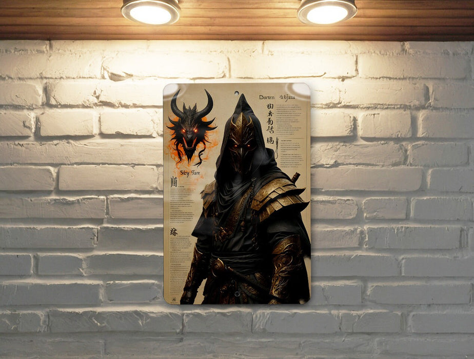 Fantasy Assassin Sketch Art Metal Sign - Dark Warrior, Medieval Rogue, Stealth Fighter, Epic Battle, Heroic Decor