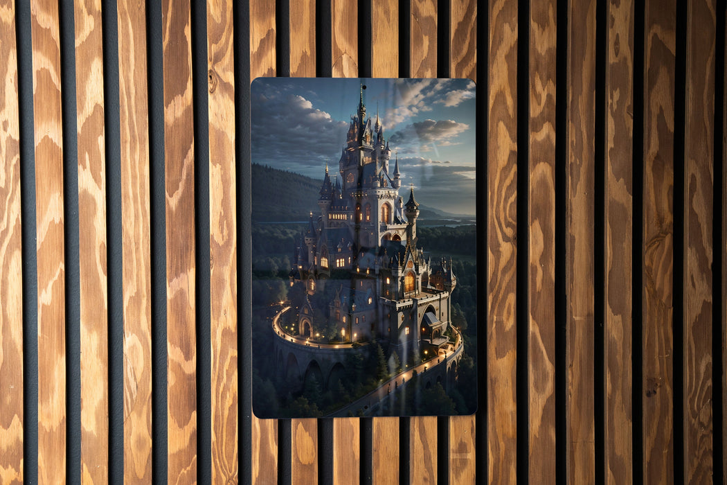 Castle in Nature Fantasy Wall Art Metal Sign - Mystical Fortress, Enchanted Kingdom, Fairy Tale Castle, Magical Landscape, Epic Scenery