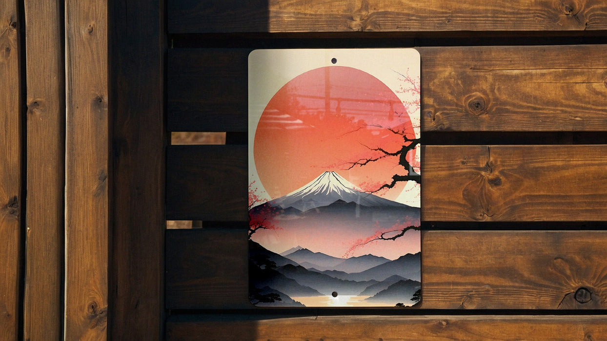 Simplistic Japanese Mountain Wall Art Metal Sign - Minimalist Nature, Zen Landscape, Oriental Scenery, Peaceful View, Asian Art