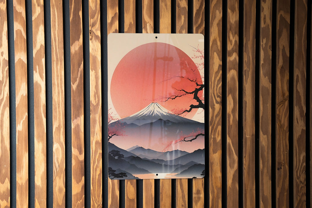 Simplistic Japanese Mountain Wall Art Metal Sign - Minimalist Nature, Zen Landscape, Oriental Scenery, Peaceful View, Asian Art