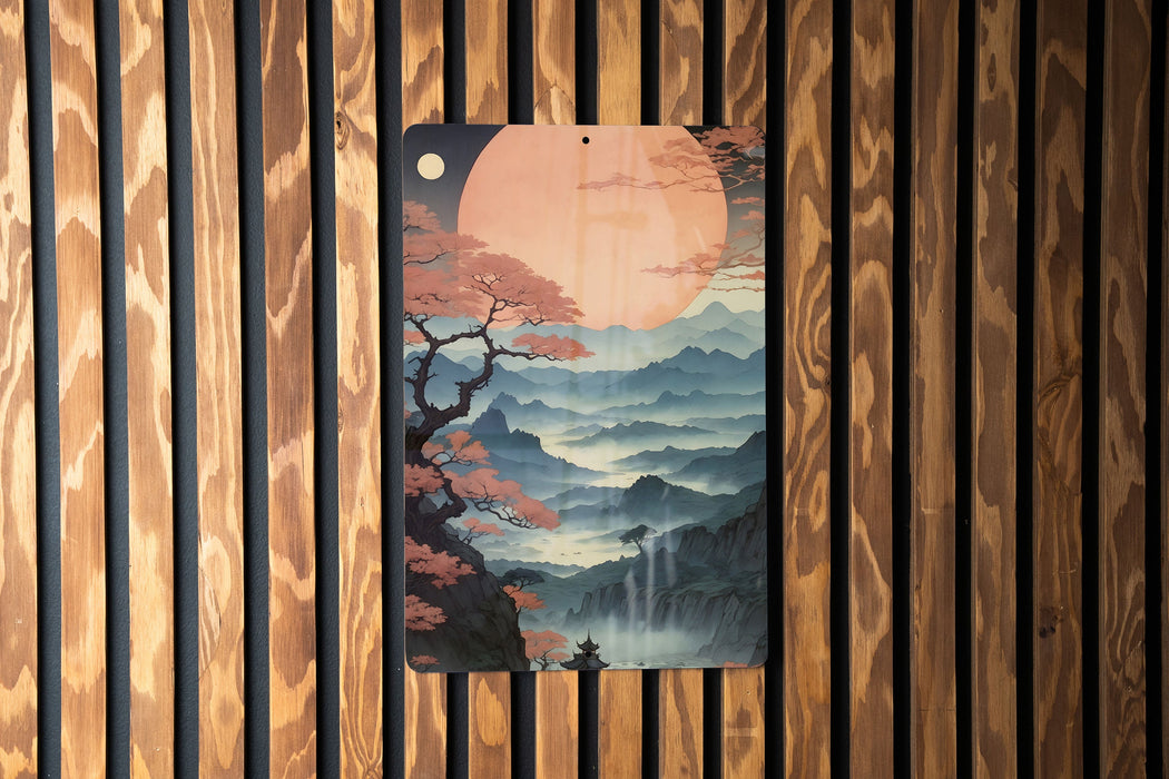 Japanese Simplistic Nature Wall Art Metal Sign - Zen Garden, Tranquil Scenery, Minimalist Decor, Peaceful Landscape, Art