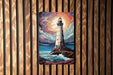 Colorful Night Sky Lighthouse Wall Art Metal Sign - Guiding Light, Starry Seascape, Nautical Decor, Beacon of Hope, Ocean View
