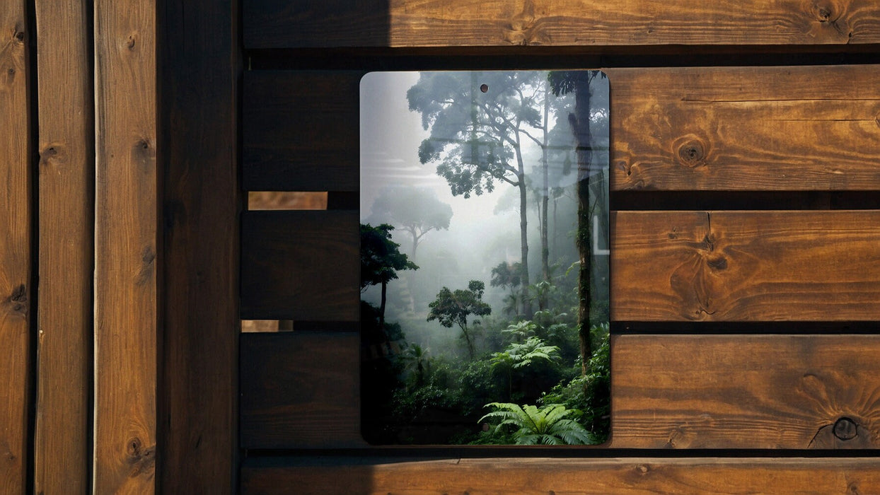 Foggy Jungle Nature Wall Art Metal Sign - Misty Wilderness, Enchanted Forest, Mysterious Landscape, Nature's Mystery, Serene Jungle