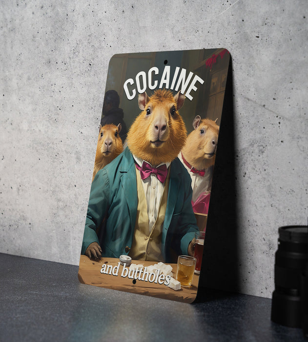 Cocaine & Buttholes Metal Sign - Edgy Humor, Bold Statement, Unique Bar Decor