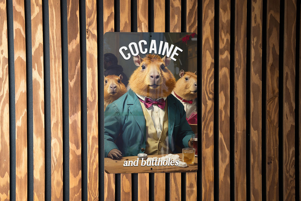 Cocaine & Buttholes Metal Sign - Edgy Humor, Bold Statement, Unique Bar Decor