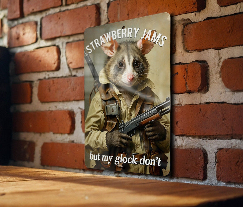 Strawberry Jams But My Glock Don't Metal Sign - Food Humor, Safety Message, Unique Kitchen Decor