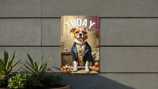 Today I Will Eat Two Corn Dogs Metal Sign - Food Humor, Determined Statement, Whimsical Quote
