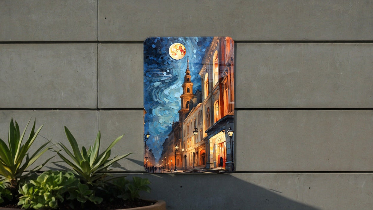 Vintage City Abstract Painting, Urban Chic, Retro Vibe Metal Sign