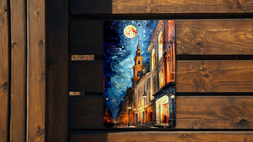 Vintage City Abstract Painting, Urban Chic, Retro Vibe Metal Sign