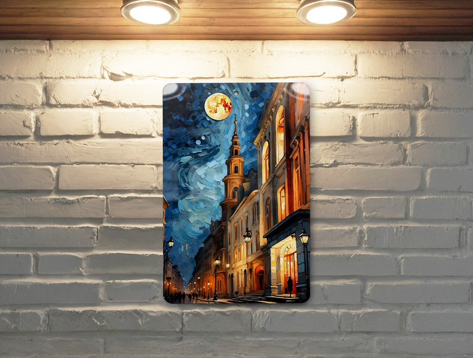 Vintage City Abstract Painting, Urban Chic, Retro Vibe Metal Sign