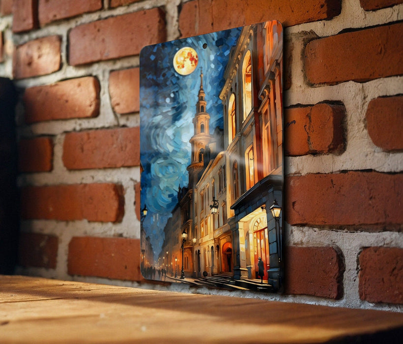 Vintage City Abstract Painting, Urban Chic, Retro Vibe Metal Sign