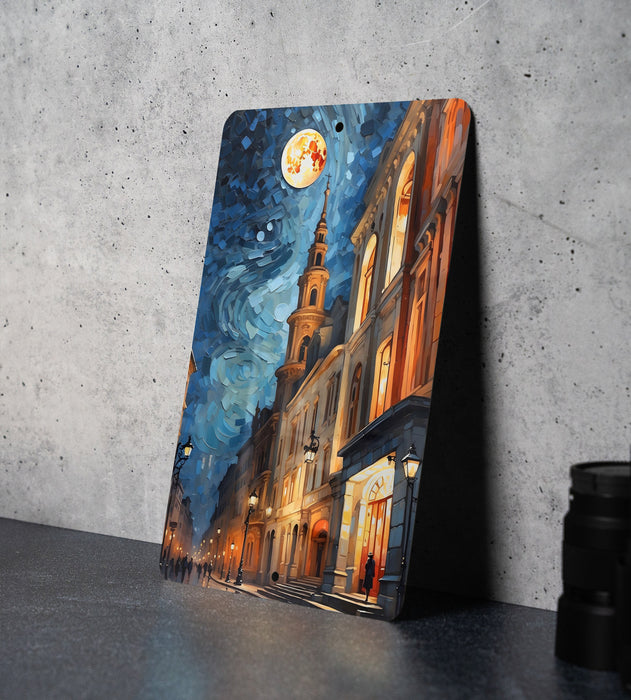 Vintage City Abstract Painting, Urban Chic, Retro Vibe Metal Sign