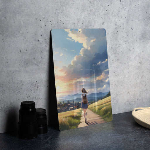 Anime Small Town Nature Art, Whimsical Landscape, Peaceful Scenery Metal Sign