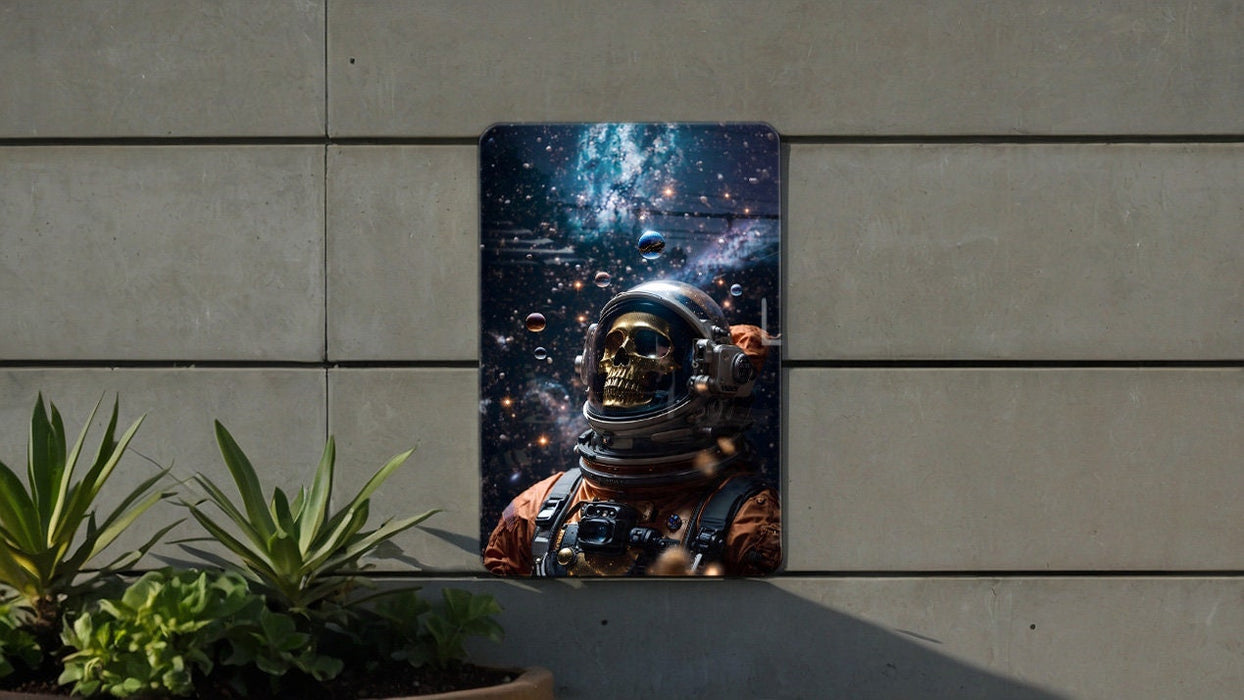 Astronaut Skeleton Universe Metal Sign - Space Art, Cosmic Decor, Sci-Fi Wall Art, Galaxy View, Mystery of Space