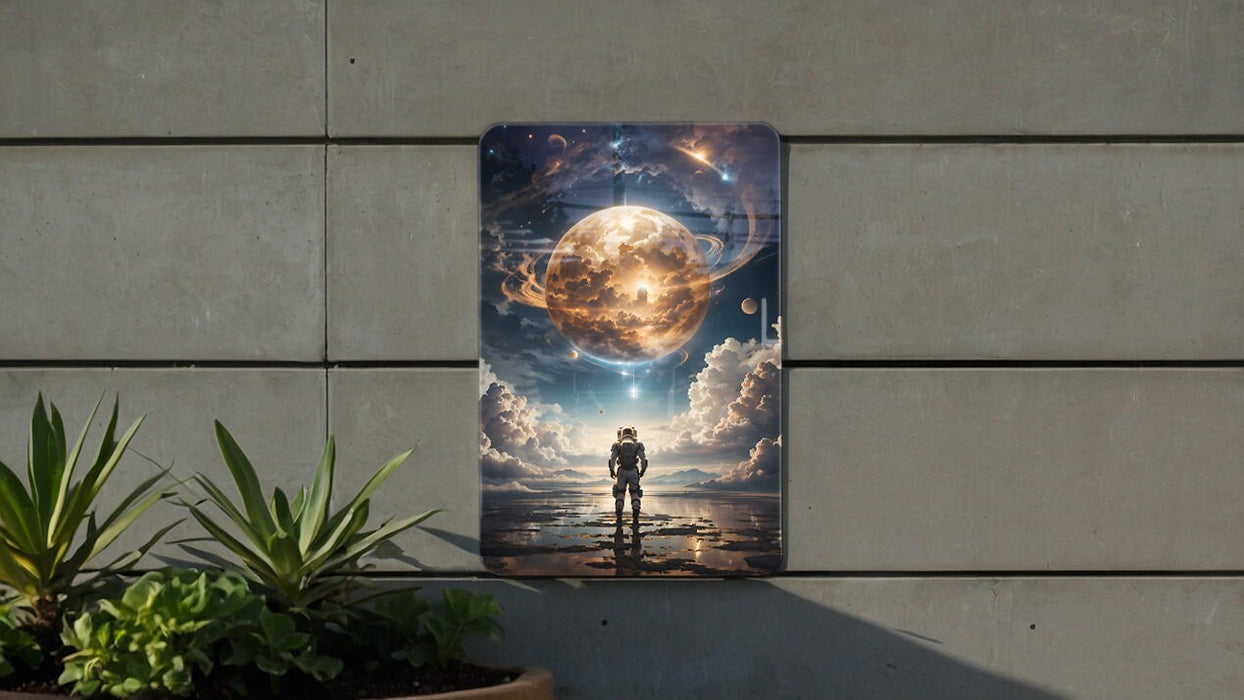 Astronaut Themed Planet Wall Art Metal Sign - Space Exploration, Cosmic Art, Sci-Fi Decor, Galaxy Design, Outer Space
