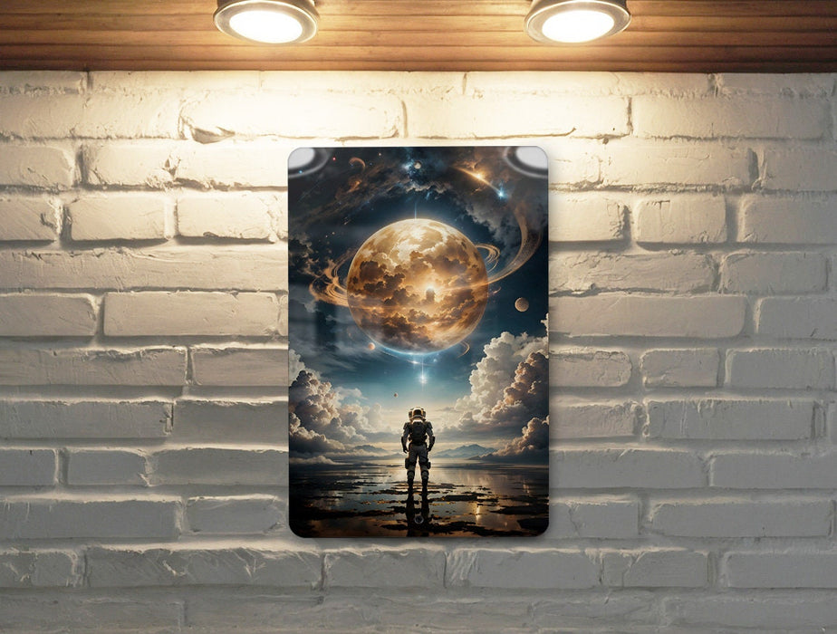 Astronaut Themed Planet Wall Art Metal Sign - Space Exploration, Cosmic Art, Sci-Fi Decor, Galaxy Design, Outer Space