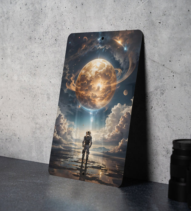 Astronaut Themed Planet Wall Art Metal Sign - Space Exploration, Cosmic Art, Sci-Fi Decor, Galaxy Design, Outer Space