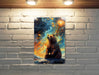 Bear Staring at Galaxy Wall Art Metal Sign - Cosmic Animal, Space Decor, Starry Night, Nature Meets Space, Unique Art