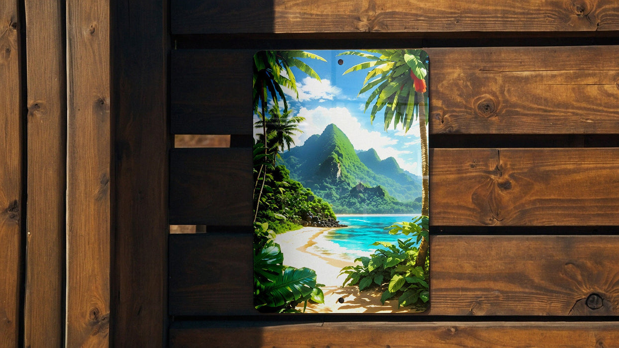 Anime Beach Jungle Wall Art Metal Sign - Manga Style, Tropical Decor, Nature Art, Serene Scenery, Adventure Theme