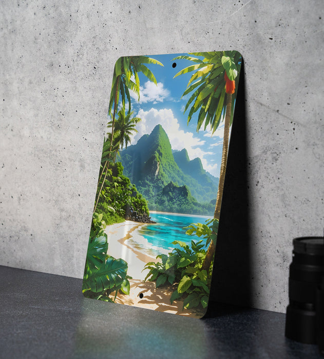 Anime Beach Jungle Wall Art Metal Sign - Manga Style, Tropical Decor, Nature Art, Serene Scenery, Adventure Theme