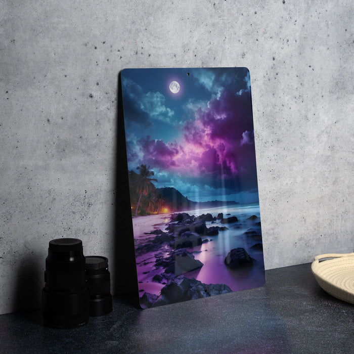Colorful Galaxy Beach Art Metal Sign - Cosmic Seaside, Space Decor, Starry Shore, Sci-Fi Ocean, Astral Sand