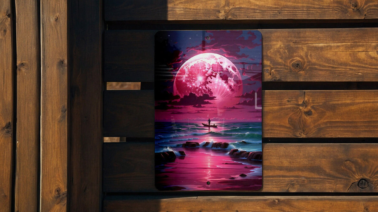Colorful Night Sky Ocean Wall Art Metal Sign - Starry Sea, Celestial Waters, Cosmic Ocean, Night Beach, Serene View
