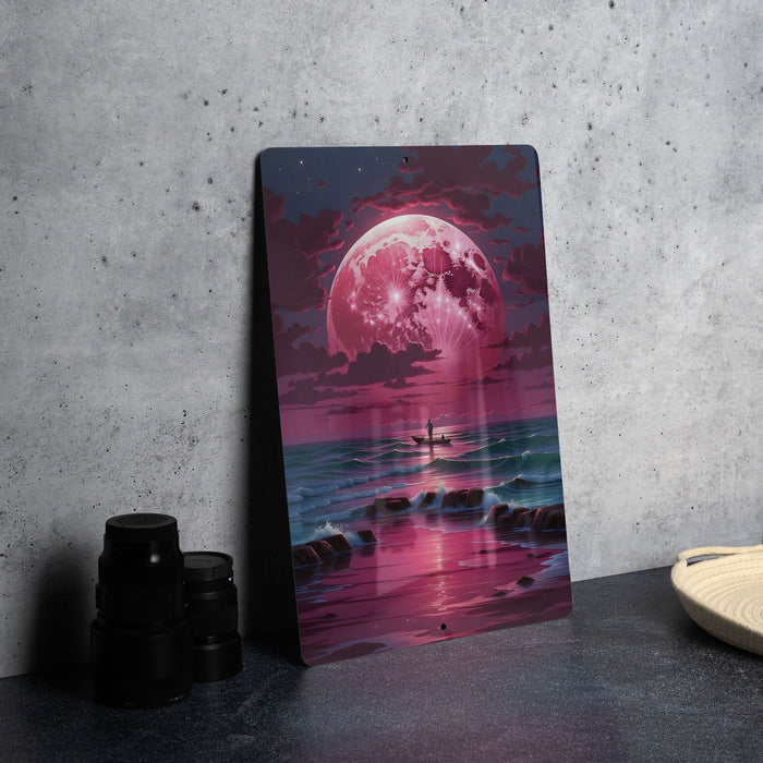 Colorful Night Sky Ocean Wall Art Metal Sign - Starry Sea, Celestial Waters, Cosmic Ocean, Night Beach, Serene View