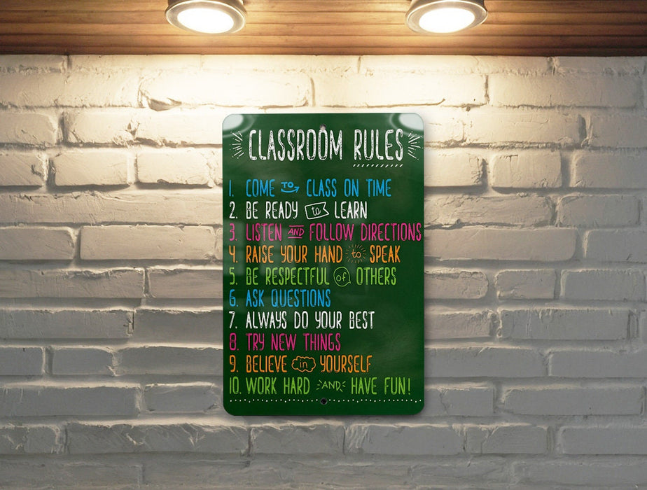 Classroom Rules Metal Sign - Easy to Clean Classroom Decor - Educational - Educational Poster - Teacher - Teacher Sign