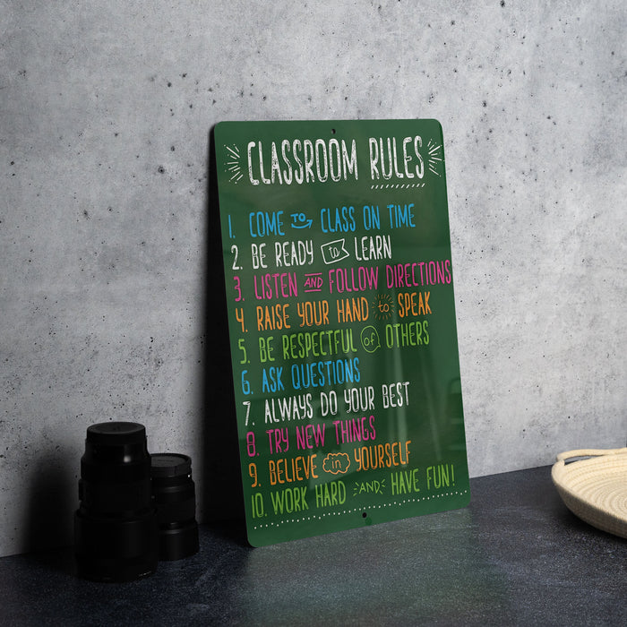 Classroom Rules Metal Sign - Easy to Clean Classroom Decor - Educational - Educational Poster - Teacher - Teacher Sign
