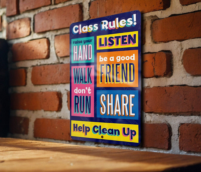 Colorful Classroom Rules Metal Sign - Easy to Clean Classroom Decor - Educational - Educational Poster - Teacher - Teacher Sign
