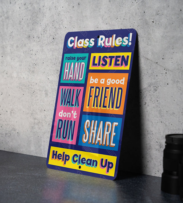 Colorful Classroom Rules Metal Sign - Easy to Clean Classroom Decor - Educational - Educational Poster - Teacher - Teacher Sign