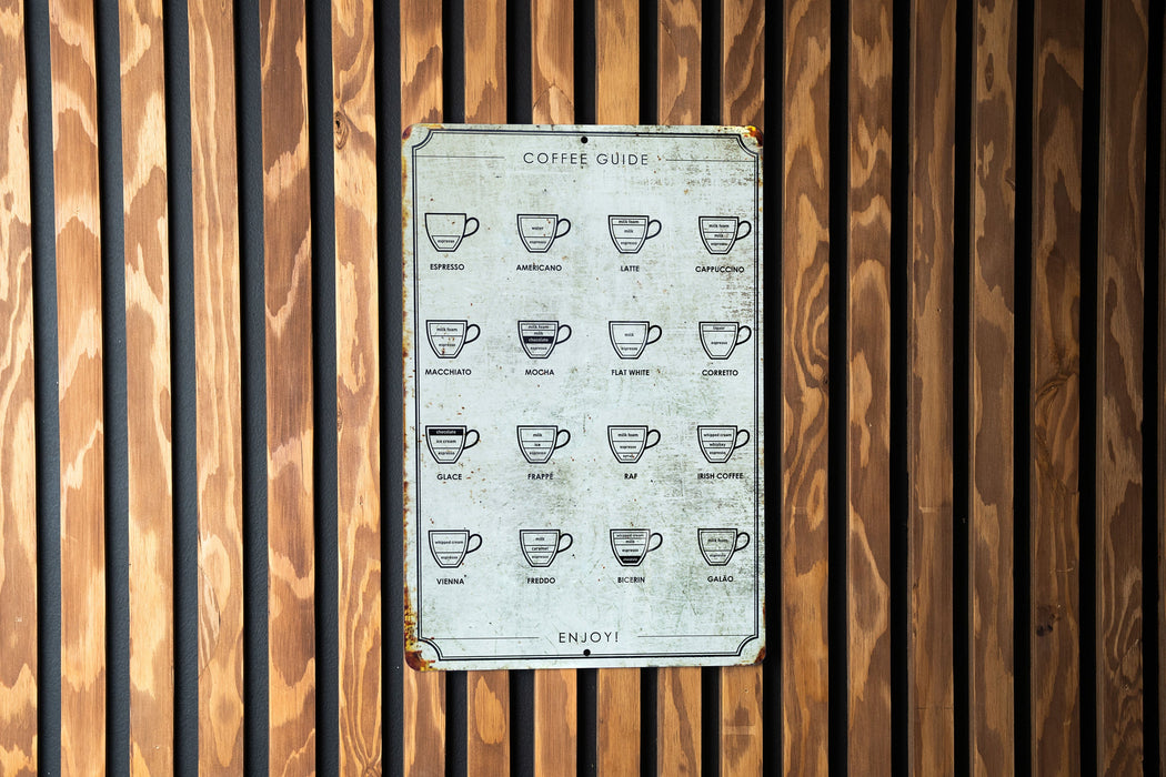 Brewmaster's Guide - Coffee Mixtures Metal Sign - Coffee Shop Decor - Kitchen Decor - Gift for Him/Her - Coffee Guide