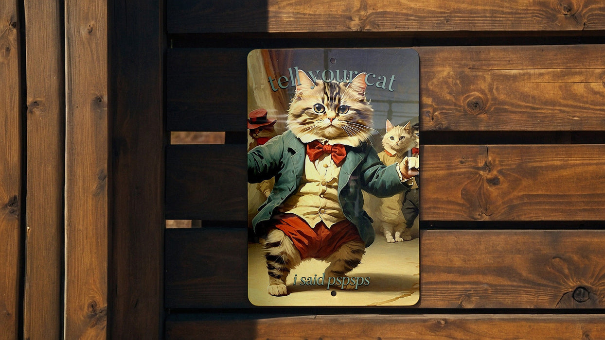 Tell Your Cat I Said Pspsps Metal Sign, Cat Lover Decor, Whimsical Cat Call, Funny Feline Art, Quirky Wall Decor