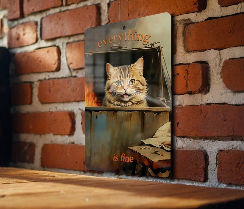Everything Is Fine Dumpster Fire Art Metal Sign, Humorous Wall Art, Quirky Decor, Modern Chaos Humor, Funny Home Sign