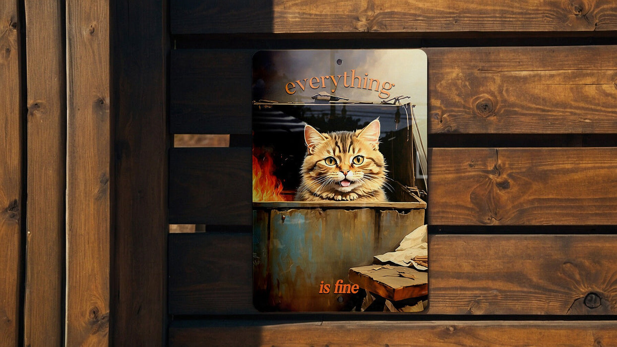 Everything Is Fine Dumpster Fire Art Metal Sign, Humorous Wall Art, Quirky Decor, Modern Chaos Humor, Funny Home Sign