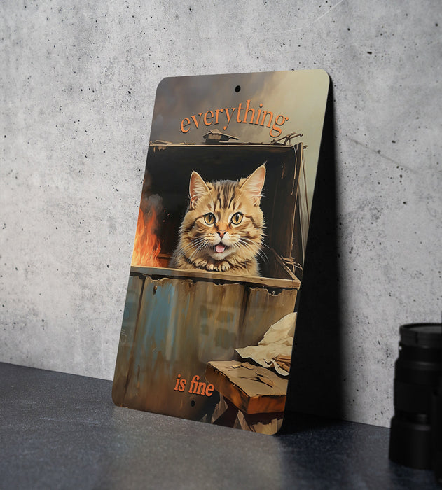 Everything Is Fine Dumpster Fire Art Metal Sign, Humorous Wall Art, Quirky Decor, Modern Chaos Humor, Funny Home Sign