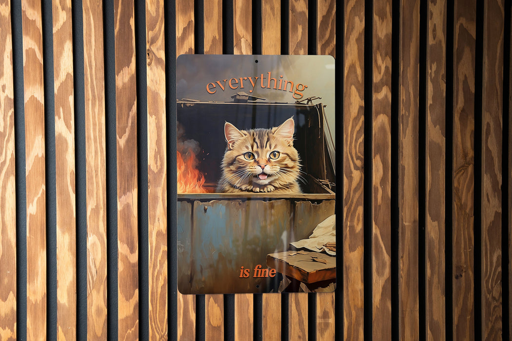 Everything Is Fine Dumpster Fire Art Metal Sign, Humorous Wall Art, Quirky Decor, Modern Chaos Humor, Funny Home Sign