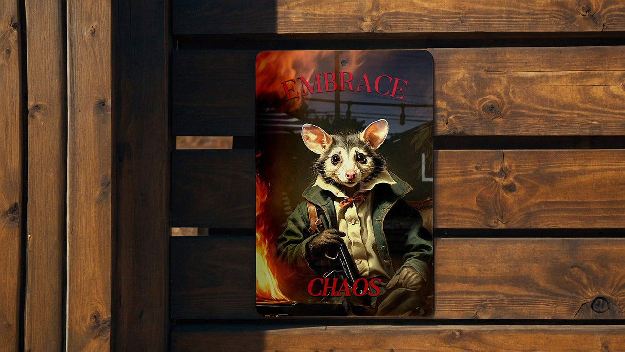 Embrace Chaos Opossum Metal Sign, Funny Opossum Decor, Chaos Humor, Quirky Animal Art, Eccentric Home Decor