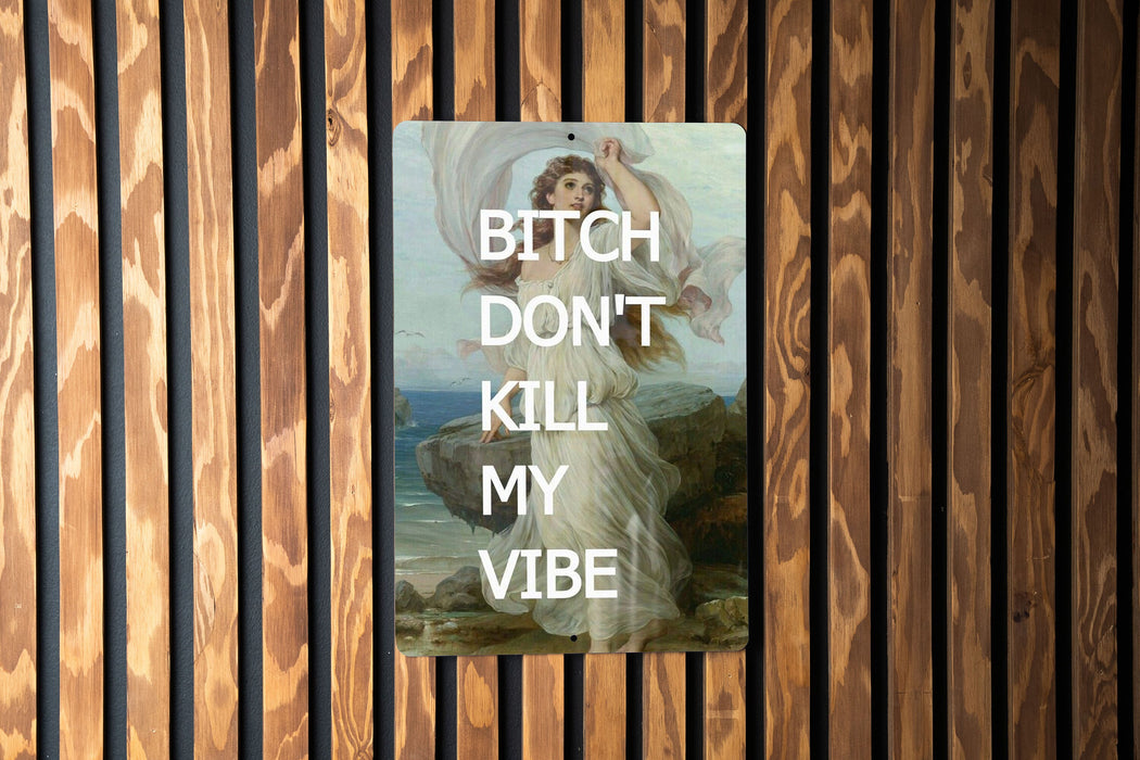 Bitch Don't Kill My Vibe, Humor Decor, Chic Metal Art, Unique Gift, Fun Wall Sign - Metal Poster
