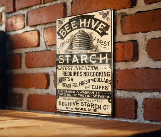 Bee Hive Starch Metal Poster - Vintage Laundry Sign, Retro Starch Advertisement