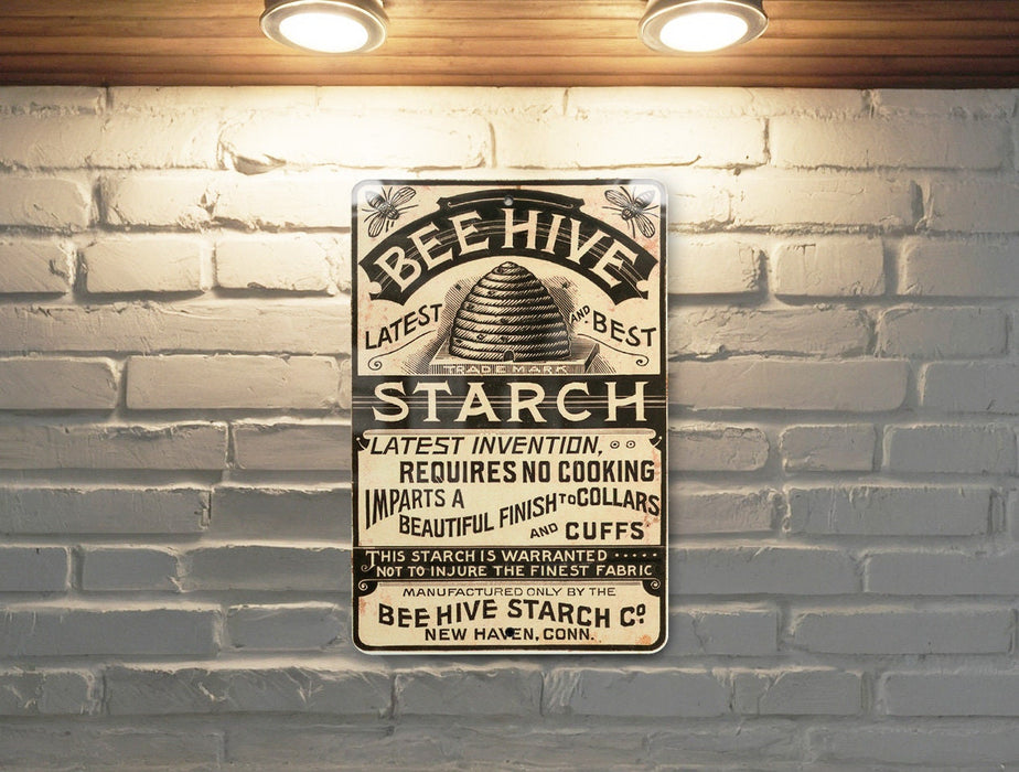 Bee Hive Starch Metal Poster - Vintage Laundry Sign, Retro Starch Advertisement